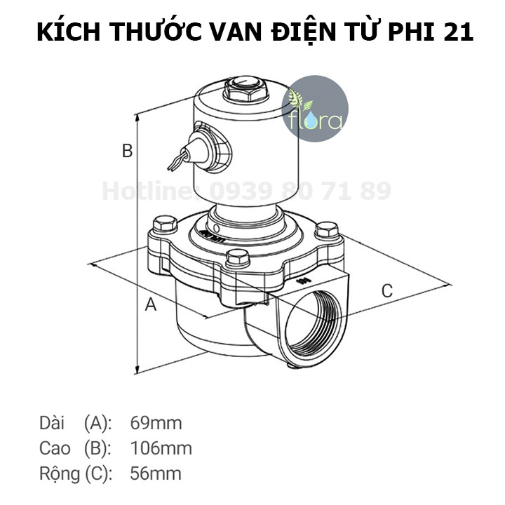 kích thước van điện từ phi 21 unid