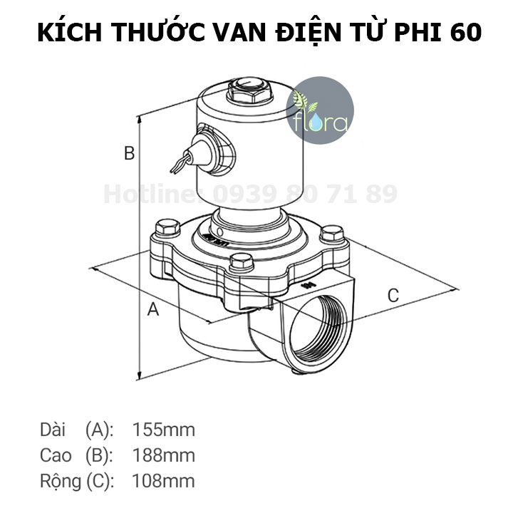 kích thước Van điện từ phi 60 Unid