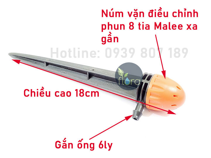 lắp đặt đầu tưới gốc phun nước 8 tia Malee