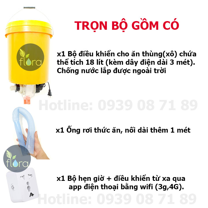 trọn bộ Máy cho cá koi, cho, chim bồ câu, gà ăn điều khiển từ xa điện thoại APLUS