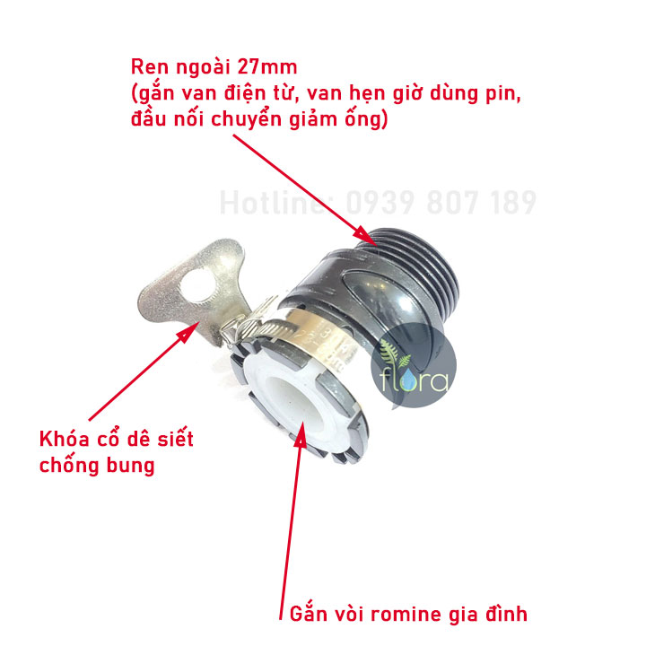 cấu tạo chi tiết Đầu nối vòi romine giảm ren ngoài 27mm Malee