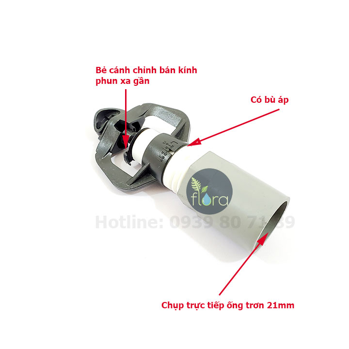 cách lắp đặt chi tiết Đầu tưới phun mưa xoay 360 bù áp Malee chụp ống 21mm